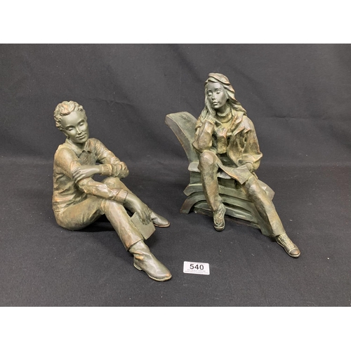 540 - 2 bronze effect figures, tallest height 28cms