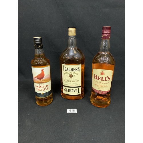 618 - 3 bottles whisky including 1 1/2 litre bottle of Teachers