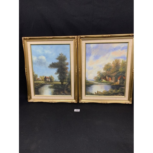 632 - Pair gilt framed oils on canvas Signed Wallace, each 39 x 51cms