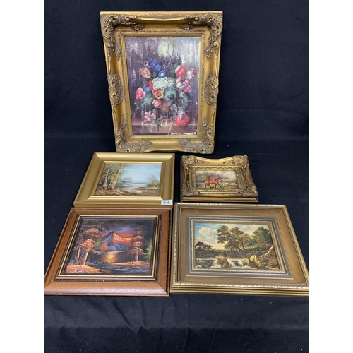 634 - Large gilt framed still life, and four other decorative pictures