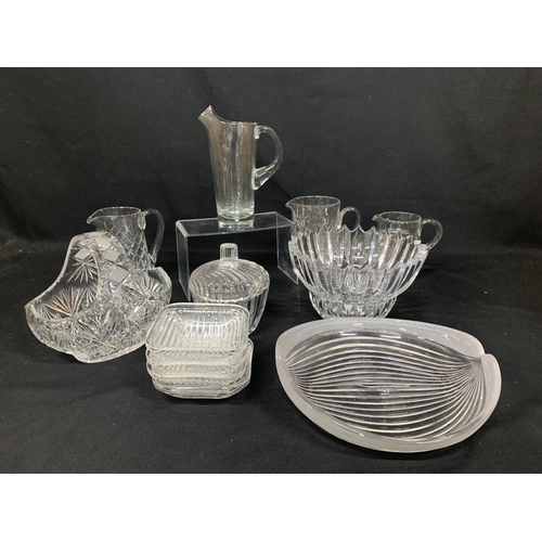 675 - Collection of heavy cut and other glassware including Orrefors Jug