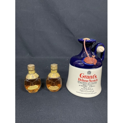 681 - Grants Whisky Flagon (full) and two Miniature Dimple Whisky Bottles