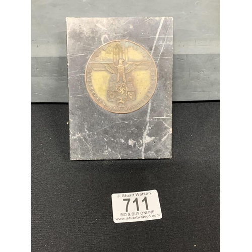 711 - Nazi Plaque Bronze on marble, overall 9 x 12 cms