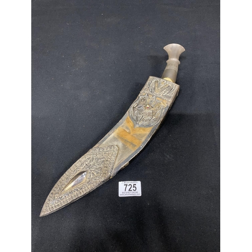 725 - Eastern Jambiya Dagger in Jewelled and embossed White Metal sheath, length 44 cms