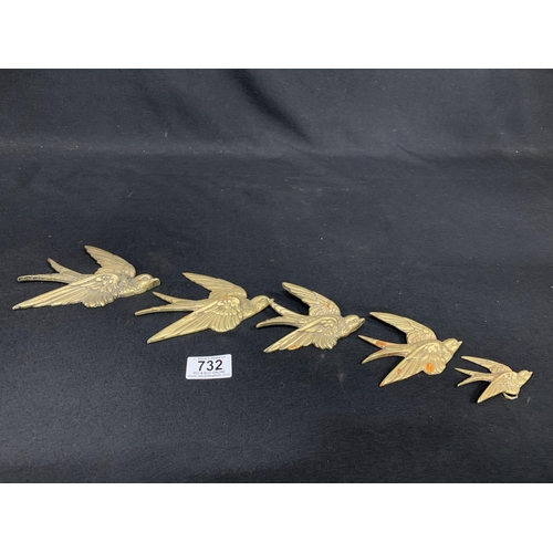 732 - Flight of five graduated Brass Swallows, longest 14 cms