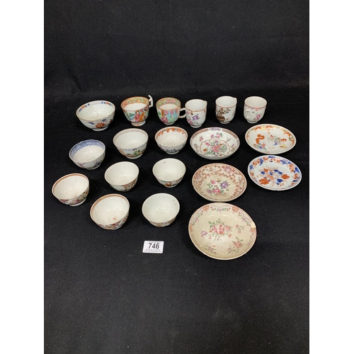 746 - Collection of antique Oriental Tea Bowls, cups and saucers, some a/f