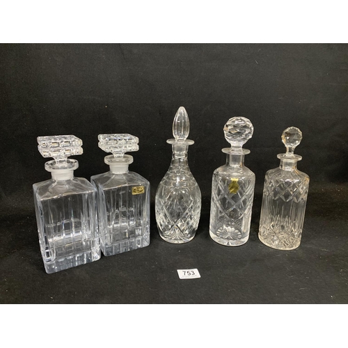 753 - Five cut glass Decanters (no damage)