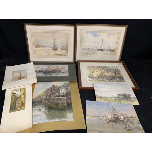 760 - Three framed watercolours and unframed watercolours