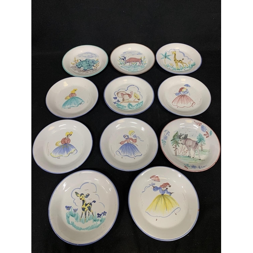 763 - 11 hand painted crackle glaze effect pottery plates diameter 20 cms, (one with chip) plus 12 other p... 