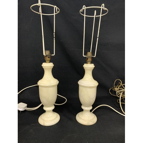 786 - Pair of onyx table lamps height to bulb holder 37 cms