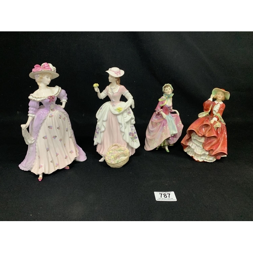 787 - Two Coalport Lady Figures tallest 24 cms and two Doulton Lady Figures