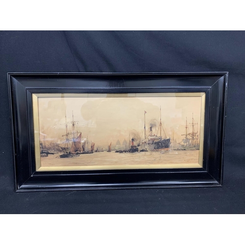 795 - Framed Print titled  'Above Greenwich' Signed ' Charles Edward Dixon 09' overall size 77 x 43 cms