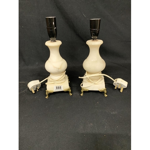 888 - Pair of Alabaster table lamp bases height 29 cms