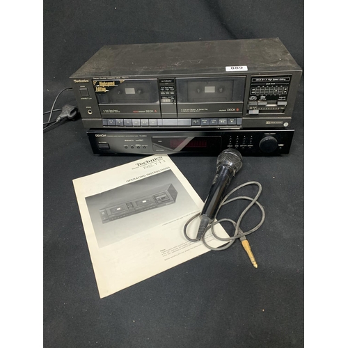 889 - Denon tuner, Technics double tape Deck and a microphone