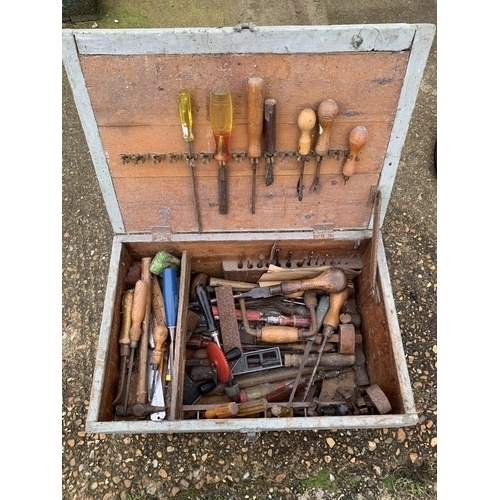 427 - Wooden Tool Box and tools