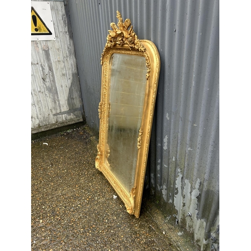137 - A highly ornate gold gilt framed wall mirror with love birds decoration 80x 161