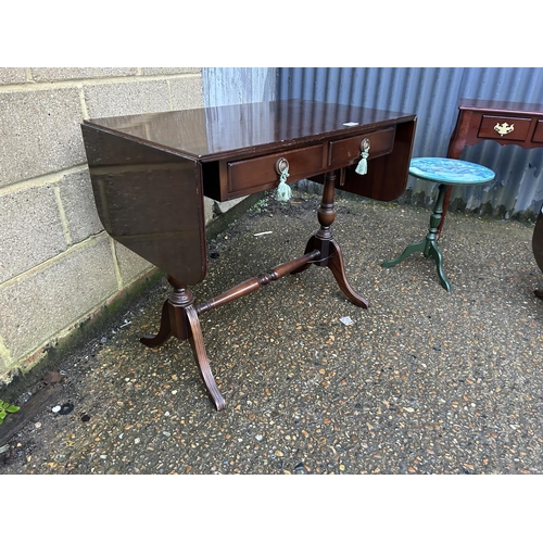 168 - A reproduction sofa table, coffee table, three drawer side table and wine table