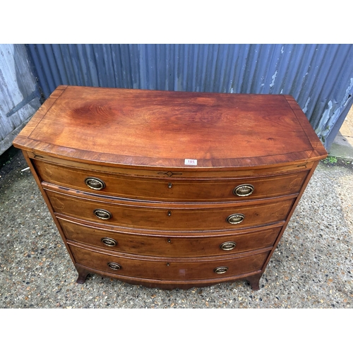 185 - Georgian Sheraton style mahogany bow front chest of drawers with string inlay 106 x 54 x 98 cms