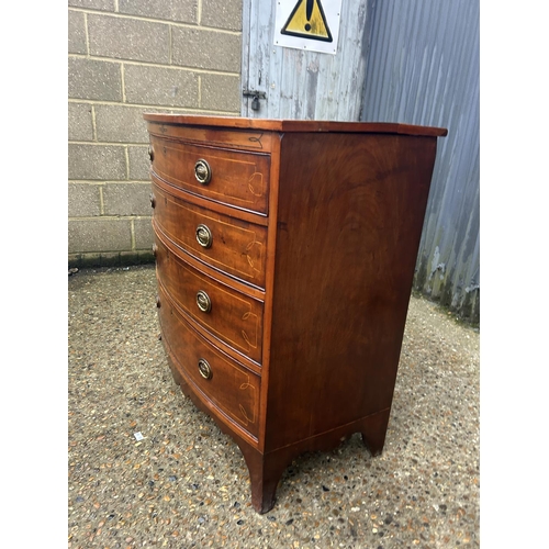 185 - Georgian Sheraton style mahogany bow front chest of drawers with string inlay 106 x 54 x 98 cms