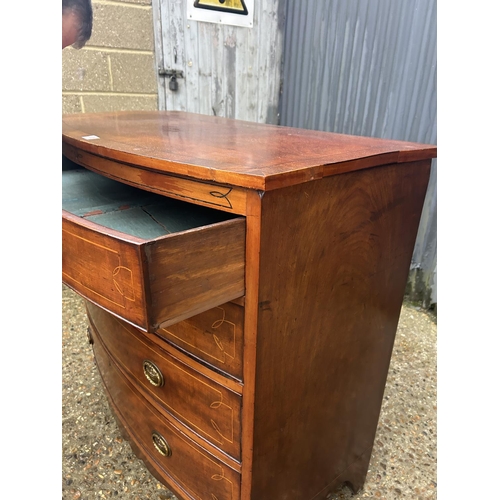 185 - Georgian Sheraton style mahogany bow front chest of drawers with string inlay 106 x 54 x 98 cms