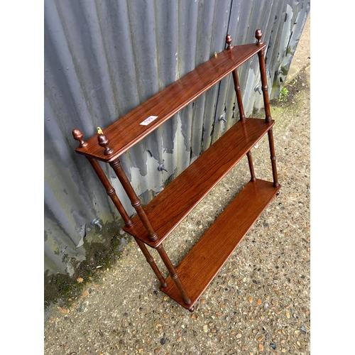 190 - Mahogany three tier wall shelf 64 x 14 x 66 cms