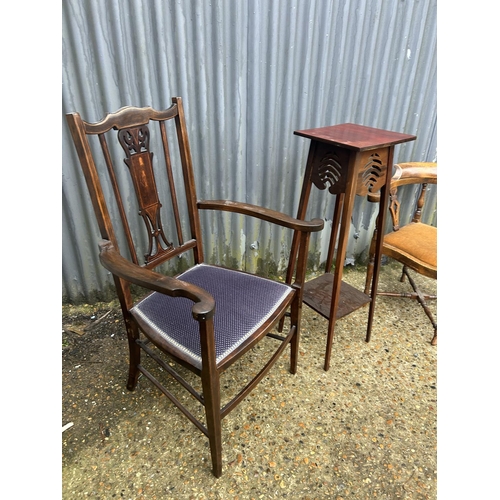 191 - Mahogany plant stand, inlaid chair and corner chair