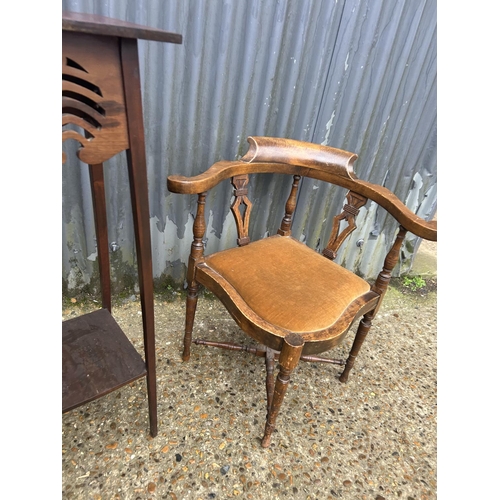 191 - Mahogany plant stand, inlaid chair and corner chair