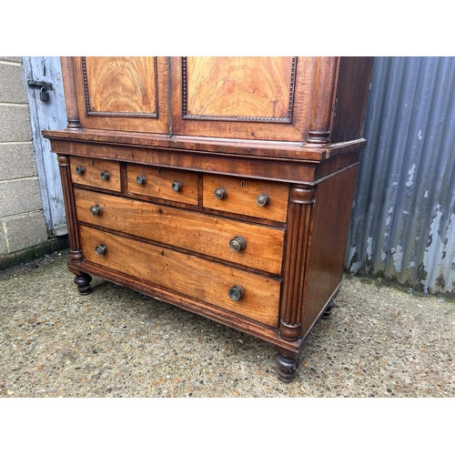 198 - William lV mahogany linen press fitted with three slides and five drawer base,  width 136 x depth of... 