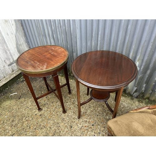 199 - Victorian mahogany spoon back chair together with two mahogany occasional tables one having brass ri... 