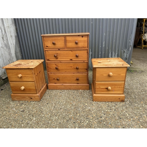 2 - A pine chest of five drawers together with a pair of pine two drawer bedsides