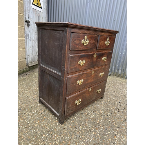 20 - An 18th century oak two section chest of five drawers, with secret compartments 95 x56 x 112