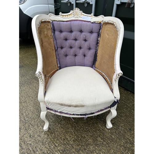 239 - A FRENCH BUTTON BACK CHAIR FOR UPHOLSTERY