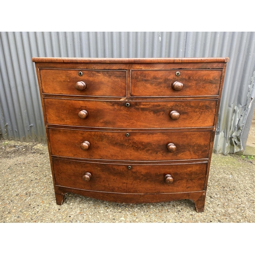 3 - A Victorian mahogany bow fronted chest of five drawers  104x50 x100