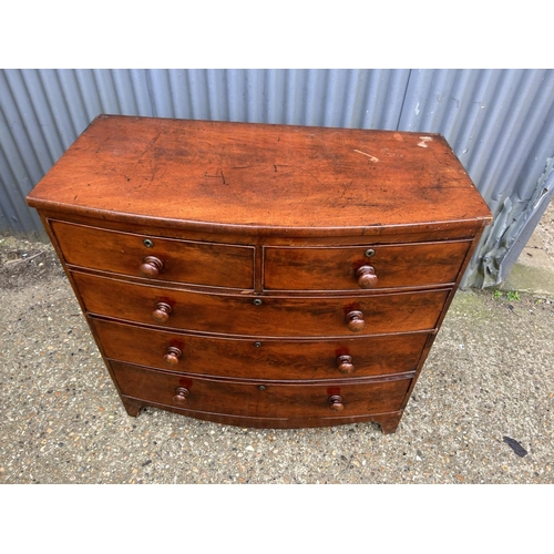 3 - A Victorian mahogany bow fronted chest of five drawers  104x50 x100