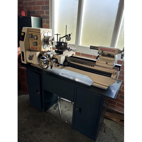 389 - An Axminster power tools BV30M metal working lathe on cabinet stand