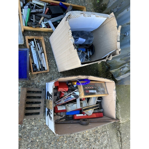 397 - Tray and two boxes of assorted engineering bits, gauges etc