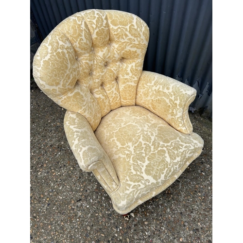 5 - A yellow upholstered button back bedroom chair
