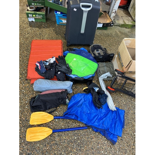 50 - A Samsonite suitcase, camping items, oars etc