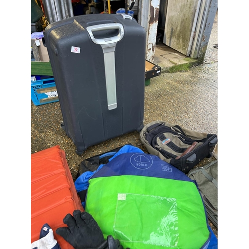 50 - A Samsonite suitcase, camping items, oars etc