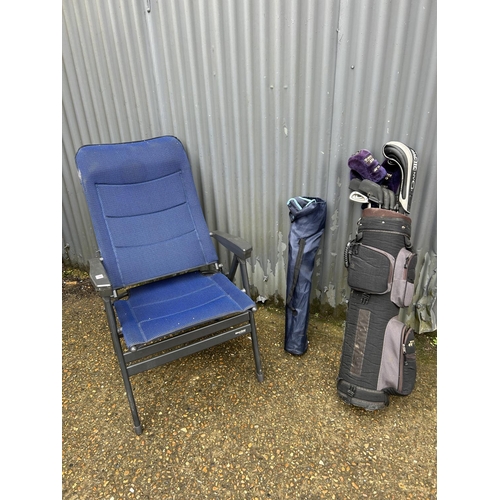 95 - Westfield camping chair, folding chair and golf clubs in bag