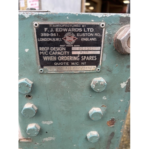 412 - A heavy duty sheet metal guillotine by F J EDWARDS; 114cm Total width, floor standing