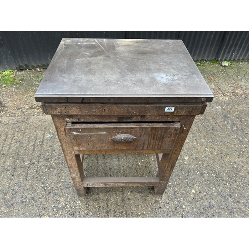 424 - A STEPHENSON BLAKE & Co, jewellers work table with thick steel top and two way drawer 71x56x99