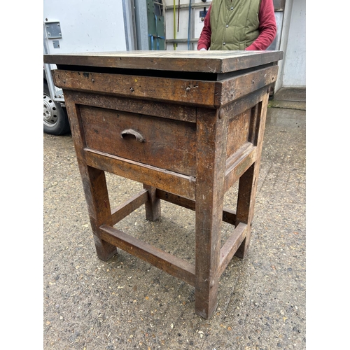 424 - A STEPHENSON BLAKE & Co, jewellers work table with thick steel top and two way drawer 71x56x99