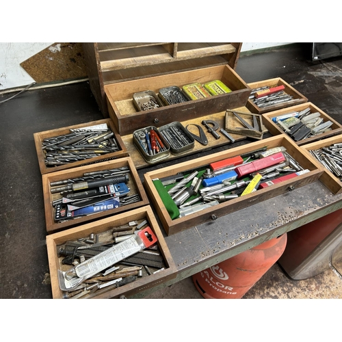 450 - A Engineers workshop cabinet with contents including various engineering bits, cutters etc