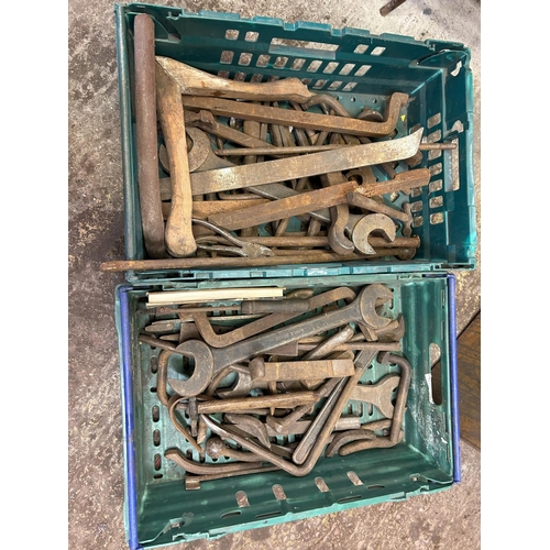 461 - Two trays of heavy duty tools, spanner's etc