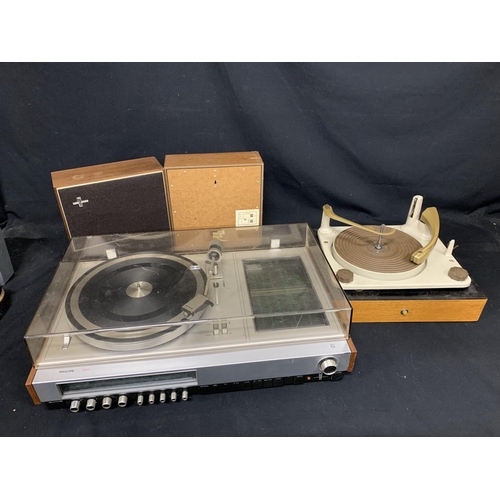 521 - Phillips 802 music centre and speakers and vintage record player, both a/f