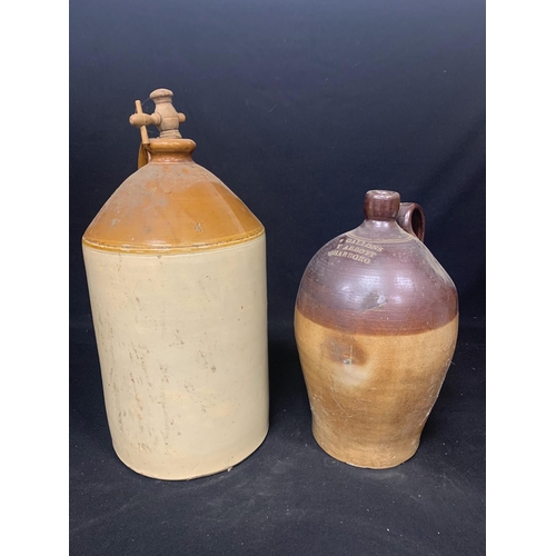 597 - Large Stoneware flagon, height 56cms and 2 gallon Stoneware Jar, slight crack, height 43cms