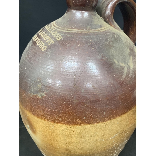 597 - Large Stoneware flagon, height 56cms and 2 gallon Stoneware Jar, slight crack, height 43cms