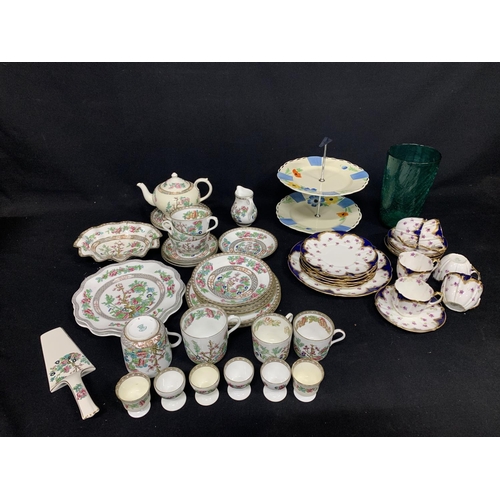 613 - Coalport part Teaware and Aynsley Pansy teaset for Size, Falconware cake plate and green crackleware... 