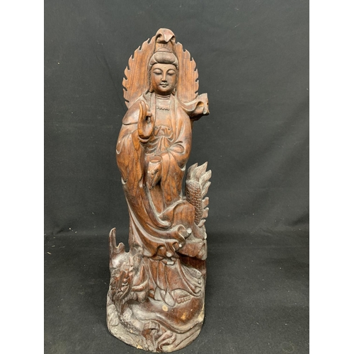 619 - Tall hardwood carved Goddess Figure, height 56cms